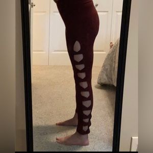 Express maroon high waisted side cutout leggings
